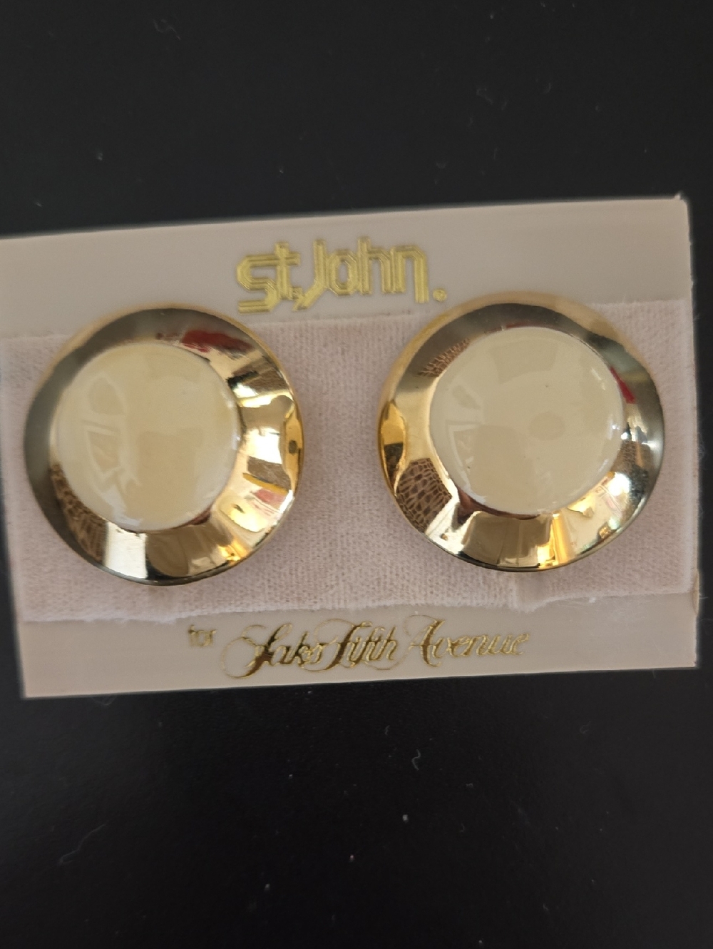 St. John Gold and Cream Round Button Clip Earrings